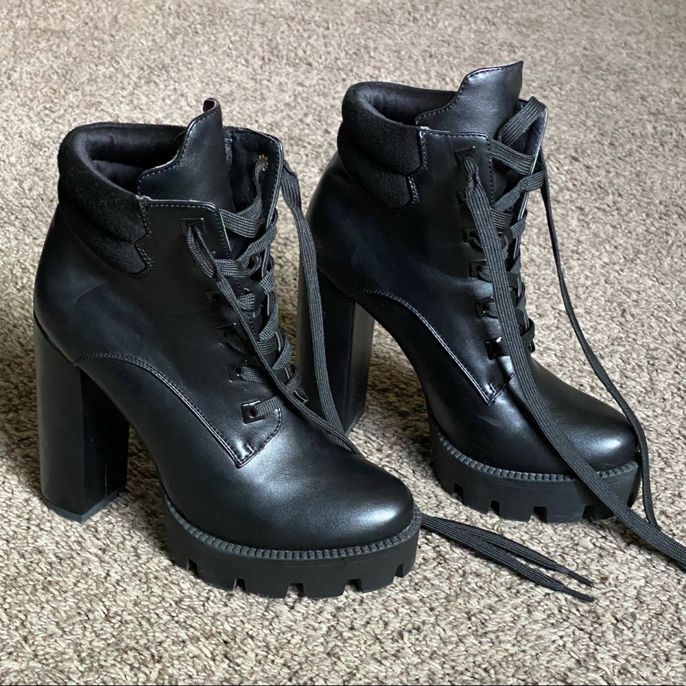 Black EGO Platform Heeled Combat Boots